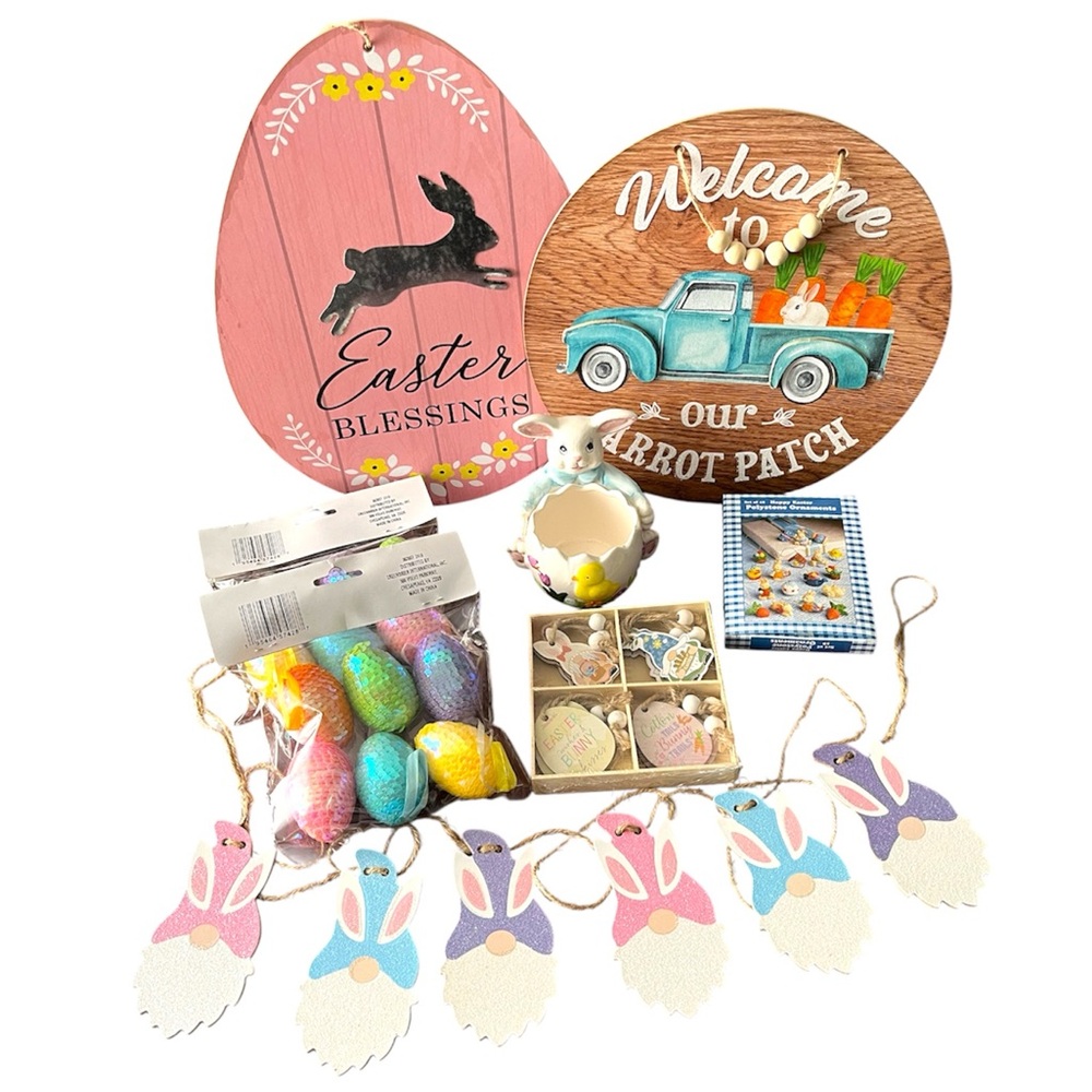 Easter Decor Lot | Signs, Sequin Eggs, Gnomes & Bunny Decor